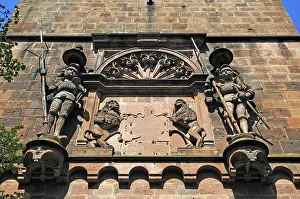 Historic German Landmark Drucke: Knight figures above the gate tower