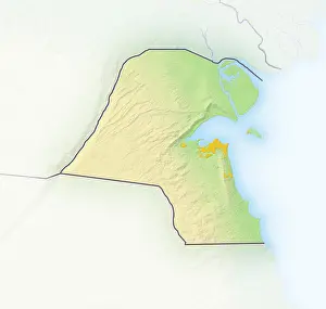 Drucke von Kuwait, Schattendichtkarte Kuwait Drucke: Kuwait, Schattendachreliefkarte.