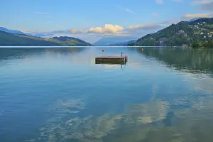 Lake Millstatt Reflection Drucke: Lake, reflection, bathing raft