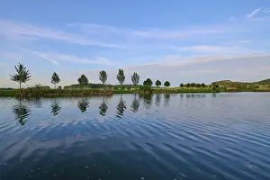 Deserted Fortification Architecture Drucke: Lake in spring with row of trees and reflection