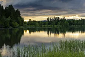 Sunset In Germany Drucke: The lake Windgfallweiher at sunset
