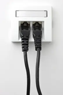 Electrical Wire Drucke: LAN cable, network cable in a socket