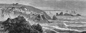 Cornish Coastal Scenery Drucke: Land's End at the tip of Cornwall