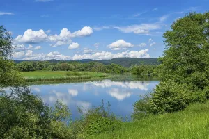 Upper Palatinate Nature Scene Drucke: Landscape of Danubia river with reflection of the landscape and Clouds