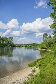 Danube River Landscape Drucke: Landscape of Danubia river with reflection of the landscape and Clouds