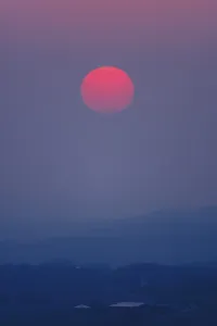 Evening Light Nature Scene Drucke: Landscape in the evening with red setting sun