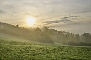 Sunrise In Europe Drucke: Landscape, meadow, forest, clouds