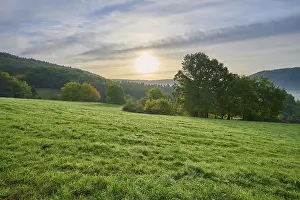 Southern Germany Sunrise Drucke: Landscape, meadow, forest, clouds