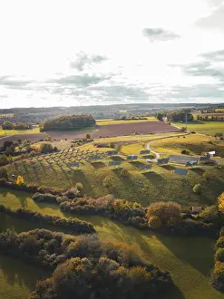 Solar Park Germany Drucke: Landscape with meadows and fields at sunset