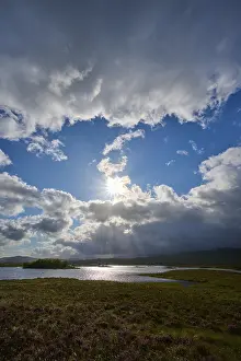 Deserted Waterfront UK Drucke: Landscape with river under blue sky and dramatic clouds
