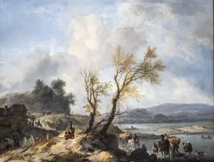 Drucke von Landschaft mit einem sandigen Pfad, Philips Wouwerman, Öl auf Leinwand, 1655, Amsterdam, Niederlande Philips Wouwermans Drucke: Landschaft mit einem sandigen Pfad, Philips Wouwerman