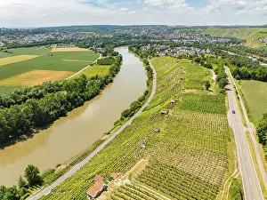 Southern Germany Farmland Drucke: Landscape with wide fields along a winding river