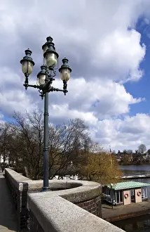 Northern Germany Landscape Drucke: Lantern on the bridge on the Alster