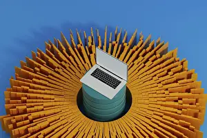 Modern Architecture Illustration Drucke: A laptop stands surrounded by vibrant data elements