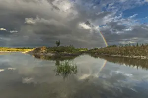 Bas Rhin Deserted Scene Drucke: Large double rainbow after a spring storm