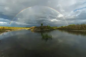 Alsace France Landscape Drucke: Large double rainbow after a spring storm