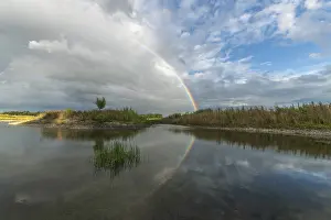 Colorful European Landscapes Drucke: Large double rainbow after a spring storm