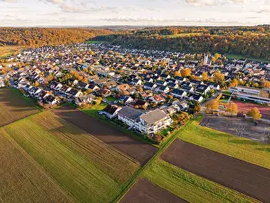 Agricultural Landscape Photography Germany Drucke: Large-scale view of a village bordering fields