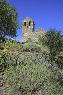 European Deserted Landscapes Drucke: Lavender and behind it Prieure de Serrabone