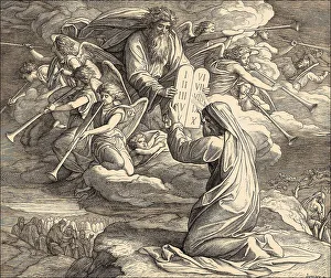 Old Testament Scripture Drucke: Law given to Moses at Sinai, the ten Commandments