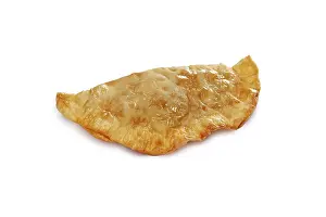 White Background Still Life Drucke: Layout for menu. Cheburek with meat on white background