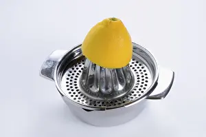 Studio Shot Of Lemon Drucke: Lemon on a lemon squeezer