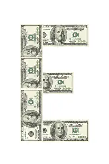 White Background Currency Drucke: Letter E made of dollars isolated on white background