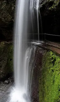 Open Air Scenery Photos Drucke: Levada do Moinho, Waterfall in a gorge