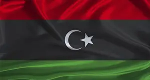 North African Flags Drucke: Libya flag with cloth textured background
