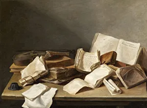 Buchstube mit Büchern und einer Violine