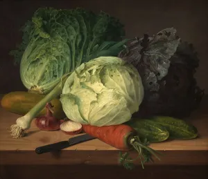 Black And White Food Still Life Drucke: Still Life with Vegetables, Cabbage