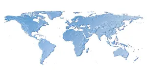 Textured Surface Structure Drucke: Light blue map of the world with relief structure on white