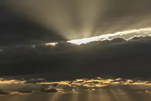 Contemplative Morning Moment Drucke: Light rays of the sun's rays through clouds in the morning