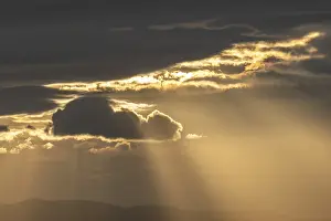 Peaceful Morning Scene Drucke: Light rays of the sun's rays through clouds in the morning