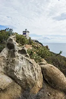 Sardinia Lighthouse Drucke: Lighthouse with cacti and rocks