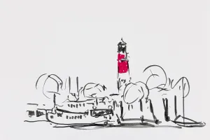 Gerhard Kraus Drawing Drucke: Lighthouse in the harbor, Buesum
