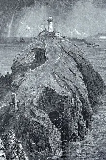 South Stack Lighthouse Drucke: Lighthouse at Holyhead, South Stack in 1860