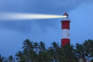Lighthouse At Night Drucke: Lighthouse in night with light beam
