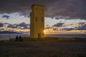 Northern European Coastlines Drucke: Lighthouse at sunset, Husavik