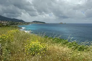 Cloudy Daytime View Drucke: L'Ile-Rousse with rain clouds