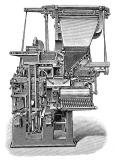 Linotype Machine Drucke: Linotype machine, historical illustration