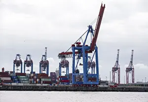 Northern Germany Transport Drucke: Loading cranes and stacks of containers