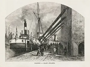 US American Historical Image Drucke: Loading a grain steamer. Milwaukee