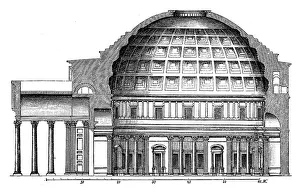 Pantheon Architecture Drucke: Longitudinal section of the Pantheon in Rome