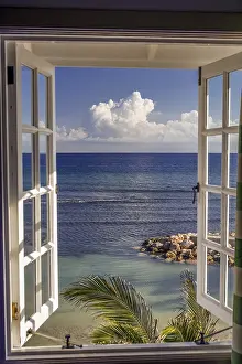 Uninhabited Shoreline Drucke: Loooking out of a window on the ocean