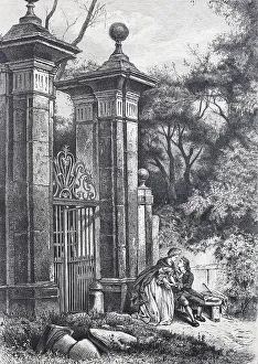 Love Symbolism Drucke: Lovers in front of the gate to a park