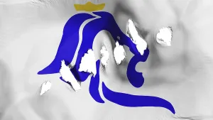 Drucke von Luxemburger Stadtflagge perforiert, Schusslöcher, weißer Hintergrund, 3D-Renderng Luxemburg Drucke: Flagge der Stadt Luxemburg perforiert.