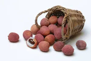 Lychee, Lycheen in Körben.