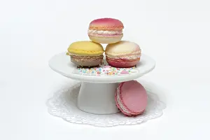 Breakfast Or Dessert Options Drucke: Macarons on decorative plate, Germany