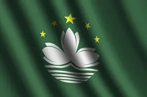 Macau Flag Drucke: The Macau flag flying in the wind